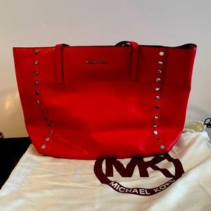 Michael Kors Vibrant Red Tote with Silver Accents